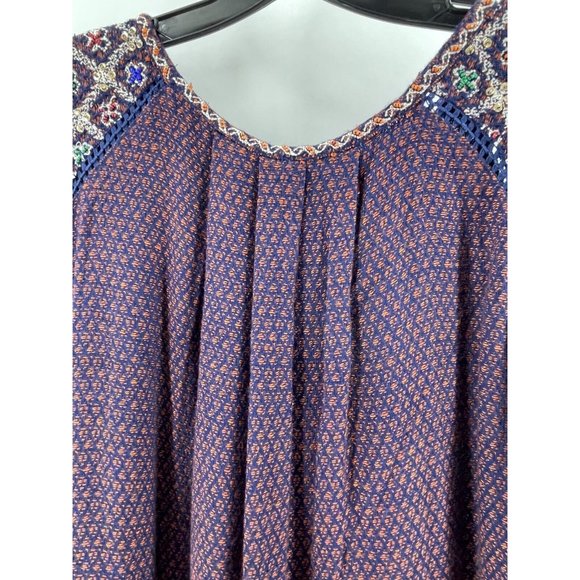 Free People Short Sleeve Embroidered Sequin Shirt Top Peasant Blouse Size XS - Picture 5 of 11